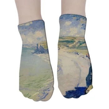  3D Vytlačené Van Gogh Olejové Maľby Ponožky Jeseň Teplé Bavlnené Elastické Kompresné Ponožky Pre Ženy Oblasti Plachtenie Ccenery Zábavné Ponožky