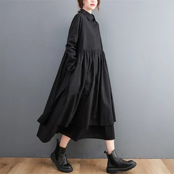  Patchwork Čierna Vintage Tričko Šaty Pre Ženy, Nový Dlhý Rukáv Voľné Bežné Šaty, Módne, Elegantné Oblečenie Na Jar Jeseň 2021