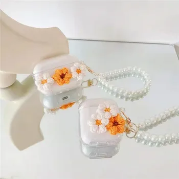  DIY Plyšové Flower Decor Jasné, Mäkké Slúchadlá Box Pre Apple Airpods Pro 3 Veci na AirPods 2/1 Kryt TPU Shell Sladké Pearl Keychain