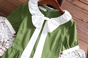  JK roztomilý kawaii sladké šaty letné módy nový príchod krátky rukáv luk ženy zelené šaty mori dievča vestidos