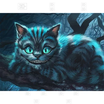 5D Diy Farby s Diamantmi Cheshire Cat Diamond Maľby Plné Námestie Cartoon Zvierat Mačka Obraz Drahokamu Mozaiková Výzdoba Domov
