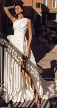  Dlass Obchod Jednoduché Večerné Šaty Jedno rameno Ženy, Strán, Svadby strane split Formálne Vestidos Štíhle Sexy Biele Prom Dresess Hot