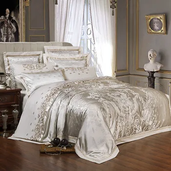  Podiel Zlata Luxusné Hodvábny Satén Žakárové perinu posteľná bielizeň nastaviť kráľovná kráľ veľkosti Výšivky posteľ nastaviť posteľ list/Vybavené list set