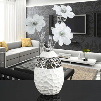  Stručný strieborné keramické vázy na spoločenské keramické kvetinové vázy tvorivé shell biele Keramické vázy Office home svadobná výzdoba