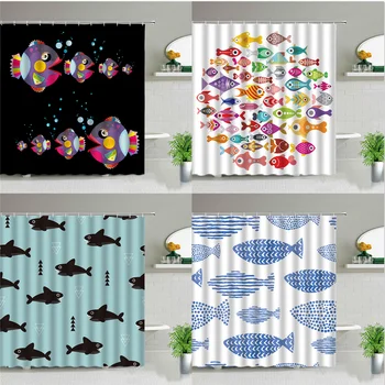  Škola ryby farby rýb sprchový záves cartoon sprchový záves kúpeľňa dekorácie nepremokavé polyesterové poslať háčik