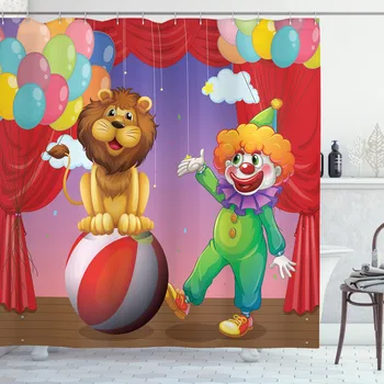  Cirkus Sprchový Záves Nastaviť Lionnd Clownt Cirkus Fáze Divadelné Opony na Kúpeľňa Decor 12 Háčiky Dekoratívne Vaňa Príslušenstvo
