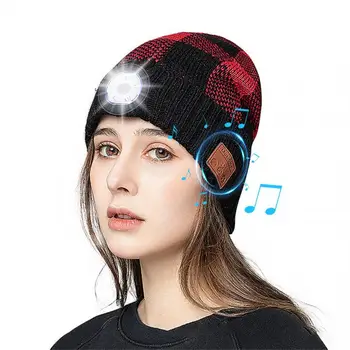  Bluetooth music headset klobúk binaural stereo LED nočné osvetlenie výstražné svetlo teplé pletené Čiapky Bezdrôtové Slúchadlá s svetlometov