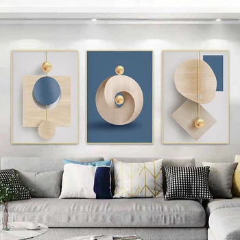 Moderné Modré a Biele Plátno na Maľovanie Abstraktné Geometrické Plagáty a Vytlačí Nordic Obývacia Izba Domov Wall Art Dekorácie, Obrázky