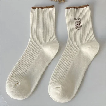  Kawaii Roztomilý Bavlna Voľné Vyšívané Bunny Ponožky dámske Dievča Módne Dlhé Ponožky Zimné Teplé Príjemné Ponožky Nový Rok Vianočné Darčeky