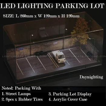  Diorama 1/64 LED Osvetlenie Parkoviska Displej Garáž s Akrylový Kryt Modelu Auta Zber Displej