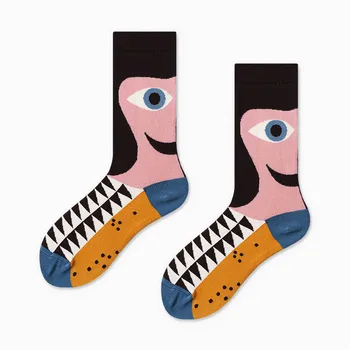  Páry Vonkajšie Skateboard Sox Jeseň/Zima Tvorivé Abstraktné Umenie Harajuku Hip Hop Ulice Príliv Ponožka Farebné Radi Vtipné Ponožky
