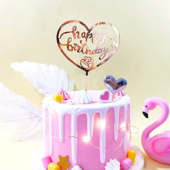  Akryl Rose Gold Crown Happy Birthday Cake Vňaťou Tortu Vložiť Zdobenie Dodávky Vňaťou Cupcak Vlajky Na Narodeninovej Party Decor