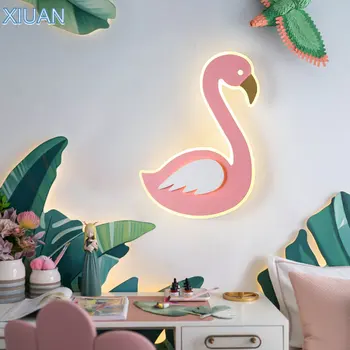  Roztomilý Kreslený Flamingo Tvar Stenu, Nočné Osvetlenie, LED Deti Stenu Spálne Svetlo Dievča Baby Pink Nástenné Lampy, Akryl Sconces AC 220V