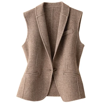  Jesenné a zimné nový štýl ručná obojstranná vlna vlna vesta krátke módne all-zápas kabát cashmere vesta Cardigan