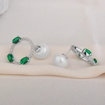  GAOLA Strieborné Pozlátené Okrúhly Tvar Perla Zelená Zirconia Stud Náušnice Luxusné Svadobné Šperky pre Ženy GLE6154Y
