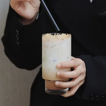  Nordic Štýl Luxusné ľadový Americano Káva Latte Pohár Zvislý Pruh Transparentné Vysoká Odolnosť voči teplotám Pohár Pohár Pohár Šťavy