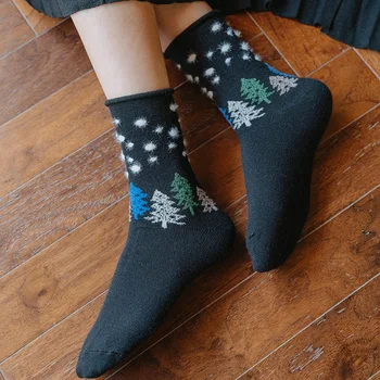 Q 1Pair Mäkké Cartoon Vianočné Vzor Polovice Trubice Ponožky Pekný Darček Bavlnené Ponožky pre Ženy, Dámy Hromadu Ponožky Jeseň Zima