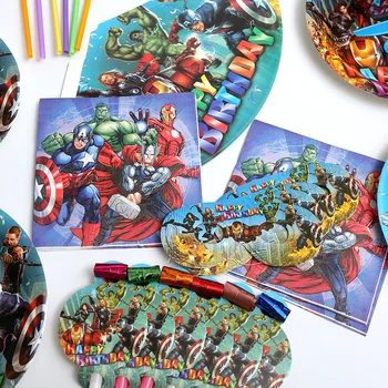  Avengers Dizajn Chlapci Narodeninovej Party Dekorácie Balón Papierové Poháre Taniere Baby Sprcha Jednorázový Riad Dodávky