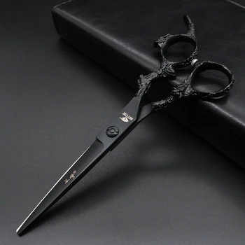  Black 6 palcový dragon rukoväť osobnosti holič nožnice Japonsko 440C rezanie a rednutie nožnice holičstvo použitie