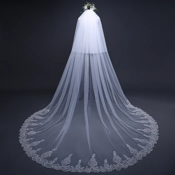  Niekedy Celkom 3 Meter závoj svadobný Dlho Čipky Okraji Svadobný Závoj Svadobný Príslušenstvo 2022 Sluier Vestido de noiva voile de mariee