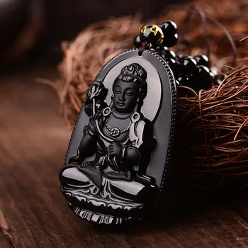  Mahasthamaprapta Bódhisattva Náhrdelník Prívesky, Šperky, Čierny Obsidián Vyrezávané Buddha Šťastie, Amulet Náhrdelník Prívesok Pre Ženy Muži