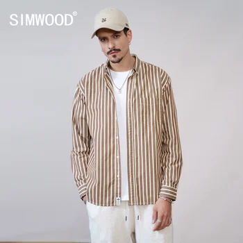  SIMWOOD 2022 Jar Nové Nadrozmerná Štýl Vertikálne Pruhované Tričká Mužov Bavlna Plus Veľkosť Ležérne Košele Vysoko Kvalitné Oblečenie