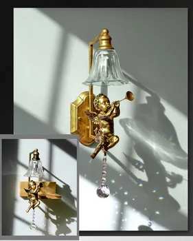  Nordic Tvorivé Biely Anjel Crystal Kovaného Železa nástenné svietidlo Sconce pre foyer abajur posteli lamparas bar koridoru E14 110/220V