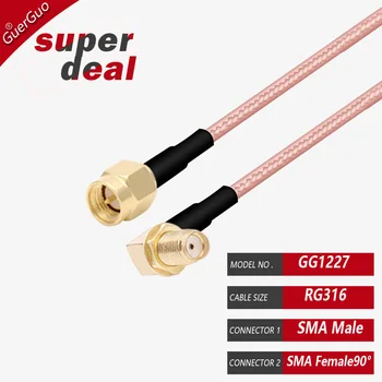  3ks RG316 Kábel SMA male90° konektor na SMA male Pravý Uhol Konektora RF Jumper pigtail Mužov a Žien pravý uhol ANTÉNNY Koaxiálny