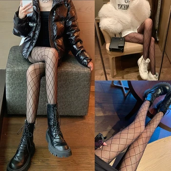  2022 Nové Ženy Sexy Čierne Sieťované Pančuchy Japonský Gotický Punk Argyle Koberčeky Kosoštvorec Oka Pantyhose Lolita Duté Von Pančuchy