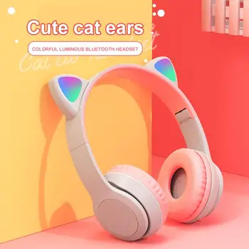 Bezdrôtové slúchadlá S Mikrofónom Cute Cat Ucho Blikajúce LED Bluetooth-Kompatibilné slúchadlá Stereo Hudobný Headset Pre Dieťa Dievča, Darček