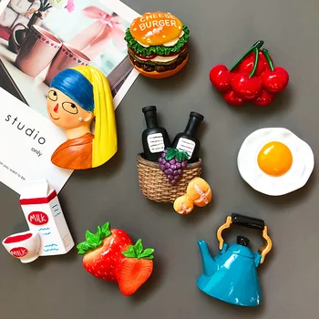  Roztomilý kreslený magnety miestnosti dekorácie Hamburger vajec, mlieka, magnety na chladničku zdobenie ovocie magnetické potravín Cherry kanvica jahoda