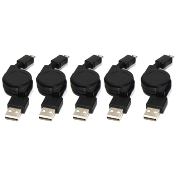  Black 5 ks Micro USB na USB Stiahnuteľné na Synchronizáciu Údajov Nabíjací Kábel -15