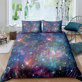  Galaxy Perinu Kráľovná king size Farebné Hviezdna posteľná bielizeň Nastaviť Vesmíru Cumlík Pokrytie Oblohy Svetlo Vytlačené deti chlapec, prehoz cez posteľ