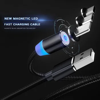  1M LED Magnetické Rýchle Nabíjanie Kábel Pre iPhone XR XS MAX X 8 7 6 Plus 5 5S Micro USB Typ-C Magnetické USB Nabíjačka Telefónu Kábel