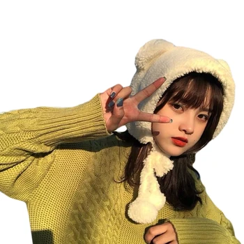  Zimné roztomilý predaj roztomilý medveď uši v teple klobúk vetru krku šatku spp študent ženy plus cashmere spp
