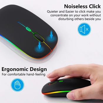  LED Farebné Podsvietenie Bezdrôtová Myš Bluetooth Dobíjacia Myš Ultra-tenké Tichý Hernej Myši Vhodné pre IPad Notebook