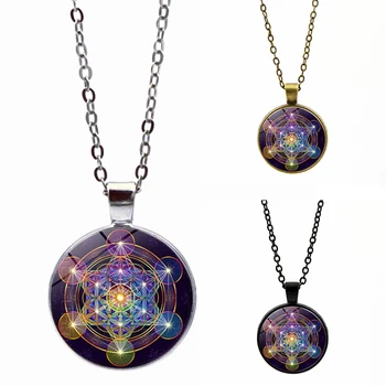  Tajomný Metatron Kocka Náhrdelník Posvätnej Geometrii Kvetu Života Sklenené Prívesky Magic Hexagram Choker Šperky Pre Unisex