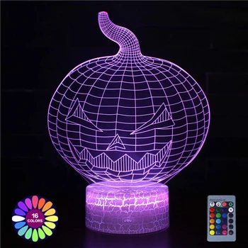  Lebka Tekvica 3D Akrylové stolná Lampa Halloween Dekorácie Tvorivú Dovolenku Darčeky Dotykové Diaľkové Ovládanie LED Ilúzie Nočné Svetlo
