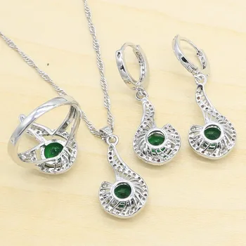  925 Silver Šperky Sady Pre Ženy Zelená Biela Fialová Semi-drahé Kamene Krúžok Náušnice, Prívesok, Náramok, Náhrdelník Vianočný Darček