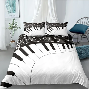  Klavír Klávesy 3D Tlač posteľná bielizeň Nastavenie Hudby Poznámka Black & White 2/3 Ks Twin Plný Kráľovná Kráľ Obliečky Kryt Nastaví Polyester Posteľná bielizeň