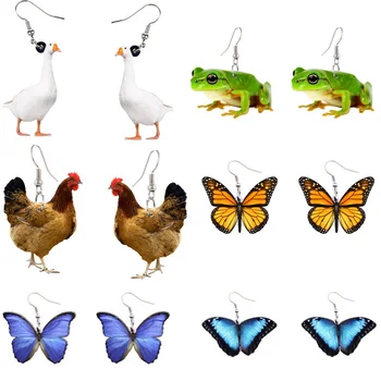  Zábavná Simulácia Zvierat Akryl Náušnice pre Ženy Žaba Motýľ Kura, Kačica Visieť Náušnice Vlastný Dizajn Drop Náušnice Žena