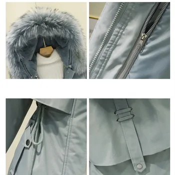  HANZANGL 2021 zimná páperová bunda ženy kórejská verzia baránok vlasy líniové Vetrovka pás žien hrubé bavlna kabát dlhý kabát