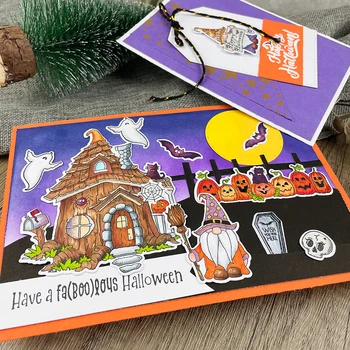  Halloween Gnome Hrad Jasné, Pečiatka A Rezanie Kovov Zomrie Šablóny Pre Zápisník DIY Dekorácie Razba Plavidlá, Ručné Šablóny
