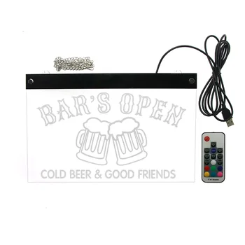  Bar je Otvorený LED Visí Prihlásiť Dobré Pivo & Dobrých Priateľov Osvetlené Akryl Neon Doska Multi-farebné USB Elektronický Displej Značky