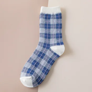  Prehoz Prúžok Žena Ponožka Jednoduché Bavlnené Ponožky Ženy Bežné Pohodlné Sox Jar Jeseň Fashion Modrá Britský Štýl Sladké Sokken