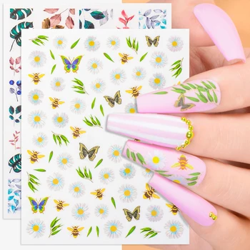  1 List 3D na Nechty, Nálepky Butterfly Design Nechtov Prenos Jazdcov Rastliny Flower Nail Art Obtlačky Manikúra Dekorácie