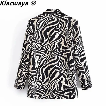  Klacwaya 2021 Ženy Móda Zebra Vzor Tlač Sako Vintage Drážkou Dlhý Rukáv Žena Jeseň Elegantné Sako