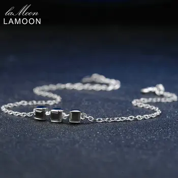  Lamoon 2 mm Prírodné Námestí Čierna Chalcedony 925 Sterling Silver Náramok Reťazca Kúzlo Šperky S925 LMHI016