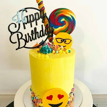  Akryl Tortu Vňaťou Klasické Čierne Zlato Happy Birthday Baby Sprcha Dezert Pečenie Dekorácie Happy Birthday Cake Vňaťou Strany