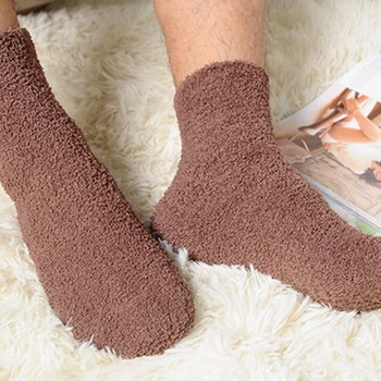  Muži Zahustiť Ponožky Módne Zimné Teplé Coral Fleece Načechraný Farbou Spánku Muž Posteľ Ponožky Calcetines